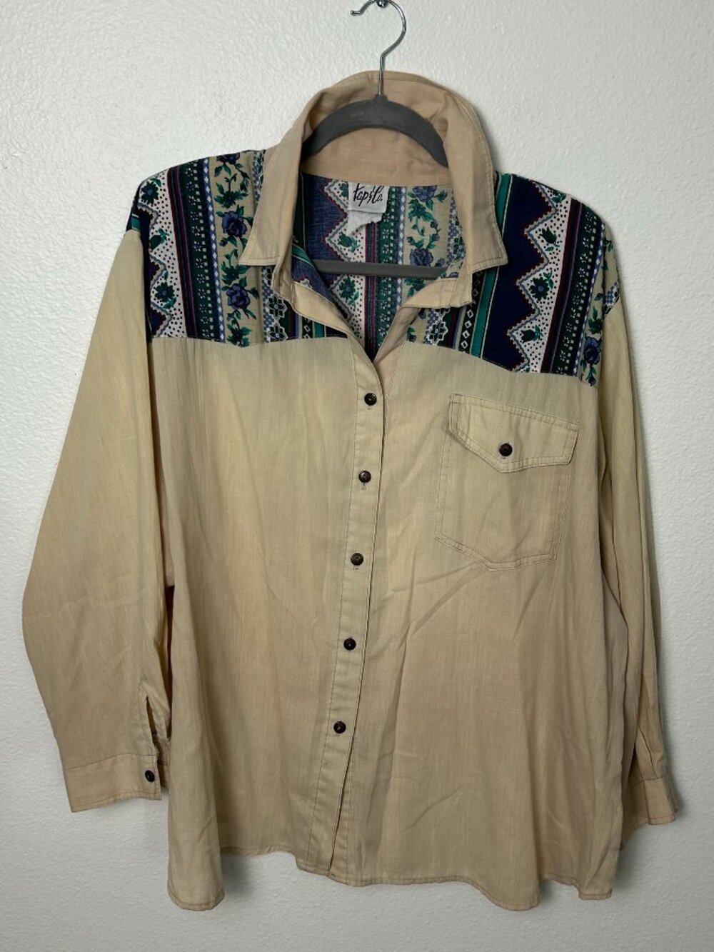 Tap & Co | Vintage Western Long Sleeve Purple Flower Top Shirt Womens Size L/XL